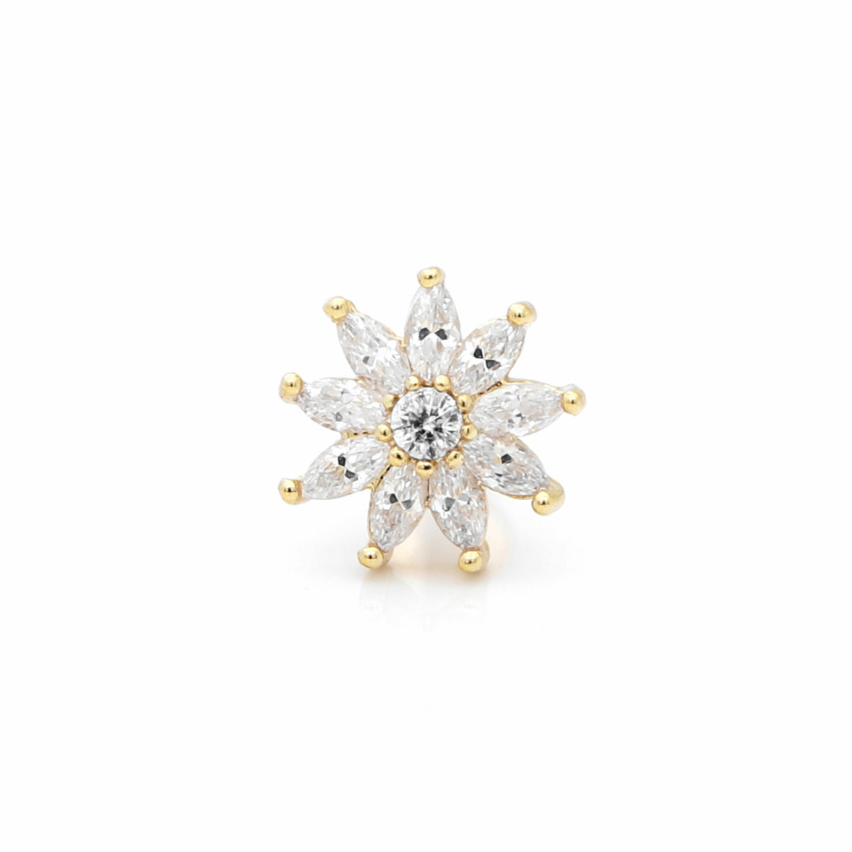 C.Z Pave Flower Cartilage Tragus Piercing Earring - Gold-Body Piercing Jewellery, Cartilage, Cubic Zirconia, earrings, Jewellery, Tragus, Women's Earrings, Women's Jewellery-TG0024-g1-Glitters