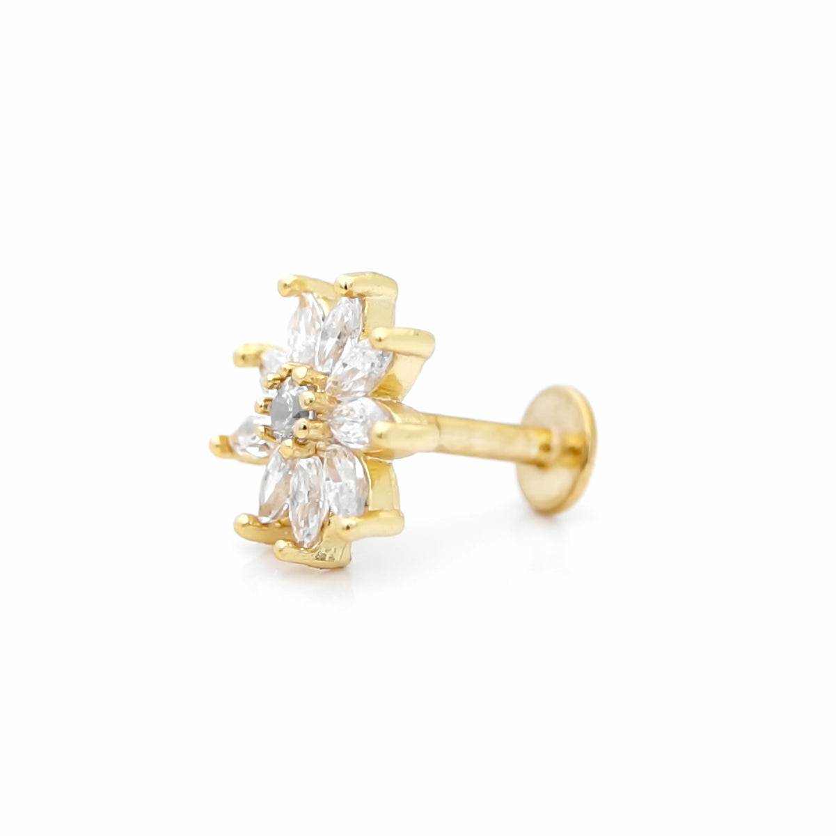 C.Z Pave Flower Cartilage Tragus Piercing Earring - Gold-Body Piercing Jewellery, Cartilage, Cubic Zirconia, earrings, Jewellery, Tragus, Women's Earrings, Women's Jewellery-TG0024-g4-Glitters