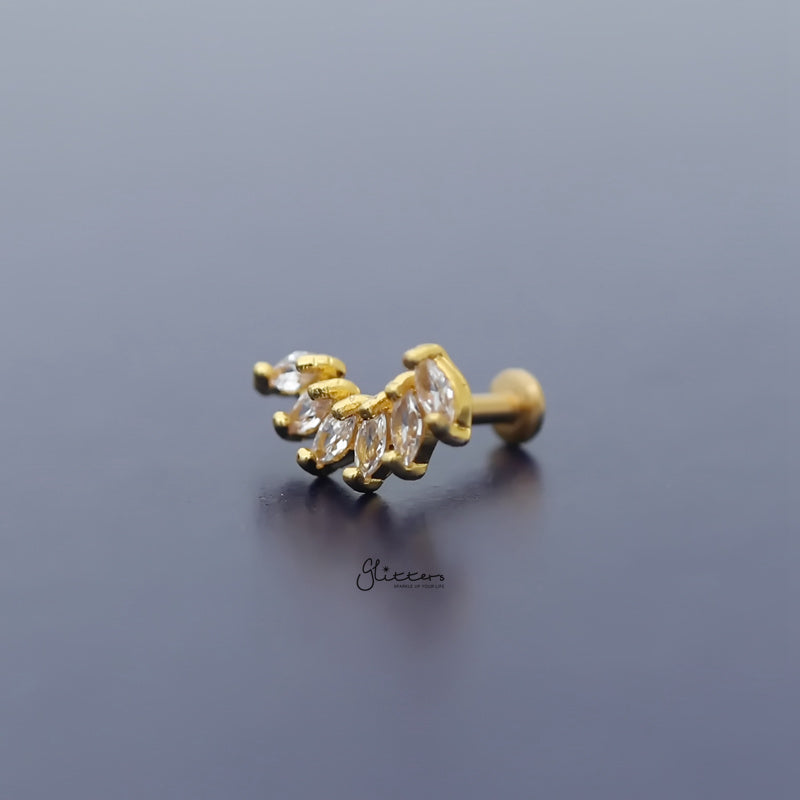 6 Marquise CZ Set Curve Top Cartilage/Tragus Flat Back Studs - Gold-Body Piercing Jewellery, Cartilage, Cubic Zirconia, Jewellery, Tragus, Women's Earrings, Women's Jewellery-TG0030-G-3_800-Glitters