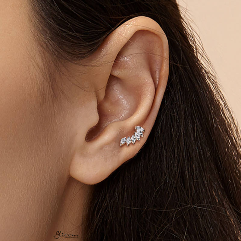 6 Marquise CZ Set Curve Top Cartilage/Tragus Flat Back Studs - Gold-Body Piercing Jewellery, Cartilage, Cubic Zirconia, Jewellery, Tragus, Women's Earrings, Women's Jewellery-TG0030-M-Glitters