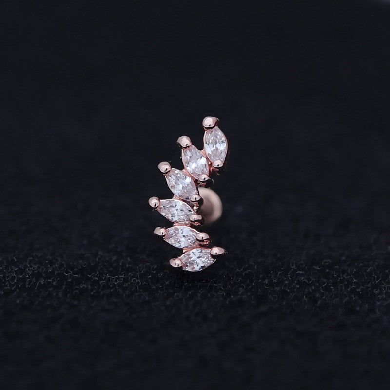 6 Marquise CZ Set Curve Top Cartilage/Tragus Flat Back Studs - Rose Gold-Body Piercing Jewellery, Cartilage, Cubic Zirconia, Jewellery, Tragus, Women's Earrings, Women's Jewellery-TG0030-RG-2_800-Glitters