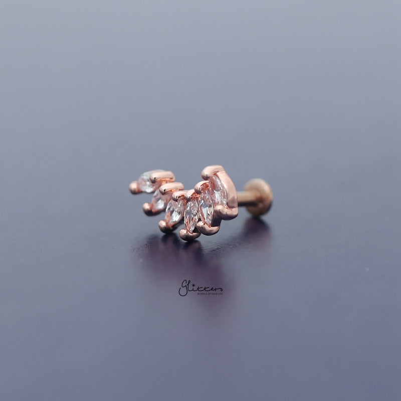 6 Marquise CZ Set Curve Top Cartilage/Tragus Flat Back Studs - Rose Gold-Body Piercing Jewellery, Cartilage, Cubic Zirconia, Jewellery, Tragus, Women's Earrings, Women's Jewellery-TG0030-RG-3_800-Glitters