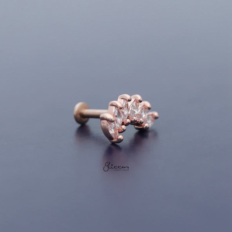6 Marquise CZ Set Curve Top Cartilage/Tragus Flat Back Studs - Rose Gold-Body Piercing Jewellery, Cartilage, Cubic Zirconia, Jewellery, Tragus, Women's Earrings, Women's Jewellery-TG0030-RG-4_800-Glitters