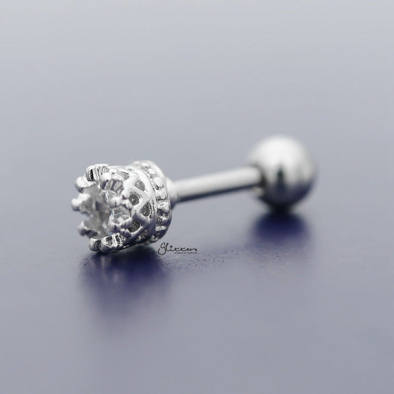 Crown Casting with Round C.Z Tragus Cartilage Earring - Ball End | Flat Back-Body Piercing Jewellery, Cartilage, Cubic Zirconia, earrings, Flat back, Jewellery, Tragus, Women's Earrings, Women's Jewellery-TG0091-B_800-Glitters