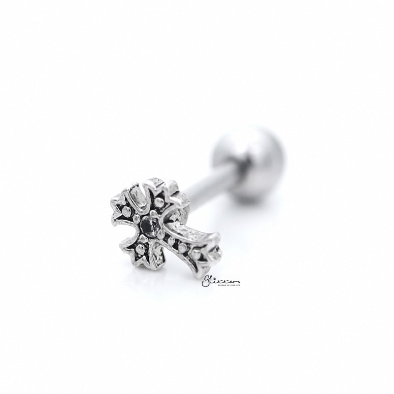 Cross with C.Z Centered Tragus Cartilage Earring Stud-Body Piercing Jewellery, Cartilage, Cubic Zirconia, earrings, Jewellery, Tragus, Women's Earrings, Women's Jewellery-TG0098-2_800-Glitters