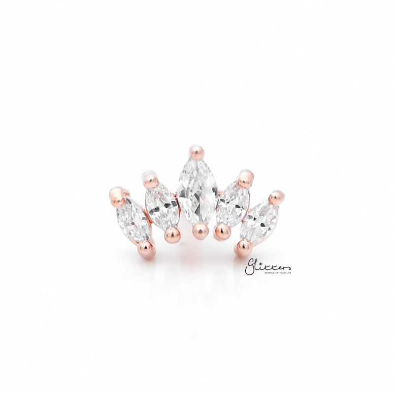 Prong Set Marquise CZ Tragus Cartilage Barbell Stud - Rose Gold-Body Piercing Jewellery, Cartilage, Cubic Zirconia, Jewellery, Tragus, Women's Earrings, Women's Jewellery-TG0122-RG1_804-Glitters