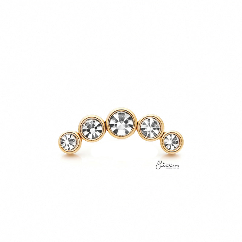 Curved 5 Round Crystals Top Cartilage Barbell Stud - Gold-Body Piercing Jewellery, Cartilage, Crystal, Jewellery, Tragus, Women's Earrings, Women's Jewellery-TG0125-G-1_800-Glitters