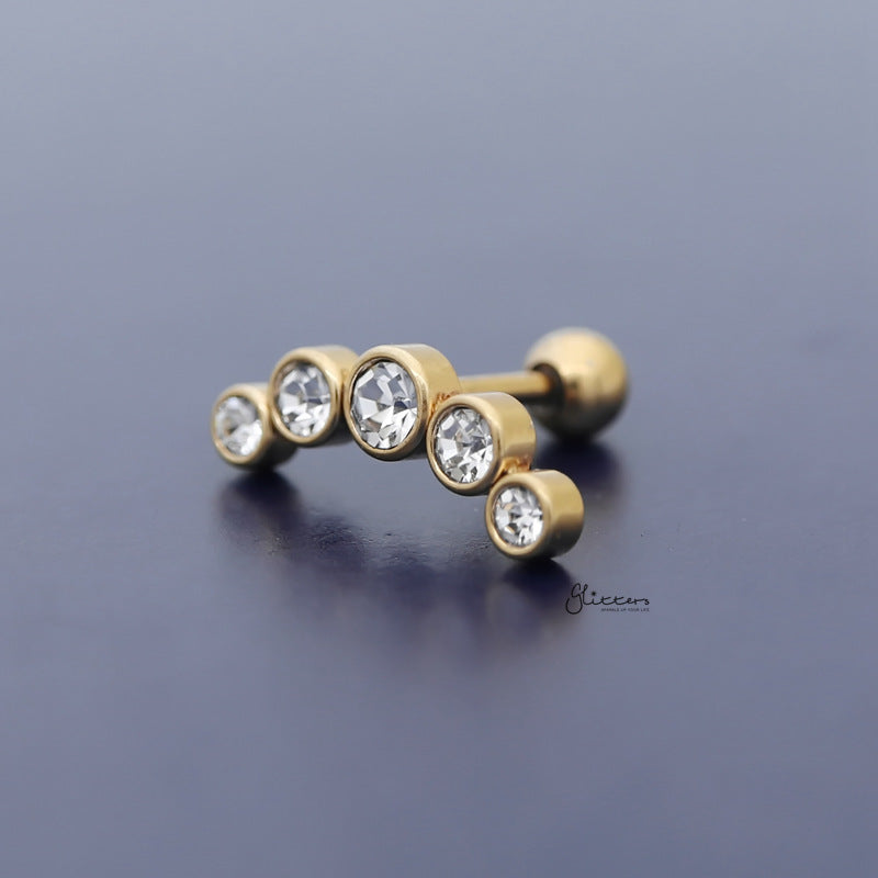 Curved 5 Round Crystals Top Cartilage Barbell Stud - Gold-Body Piercing Jewellery, Cartilage, Crystal, Jewellery, Tragus, Women's Earrings, Women's Jewellery-TG0125-G-3_800-Glitters