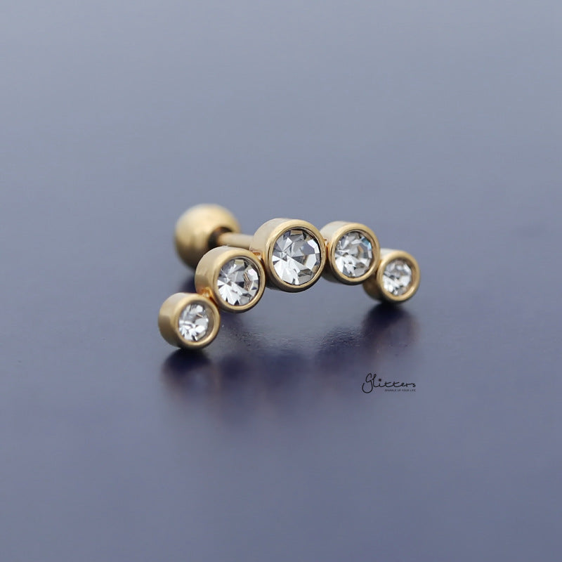 Curved 5 Round Crystals Top Cartilage Barbell Stud - Gold-Body Piercing Jewellery, Cartilage, Crystal, Jewellery, Tragus, Women's Earrings, Women's Jewellery-TG0125-G-4_800-Glitters