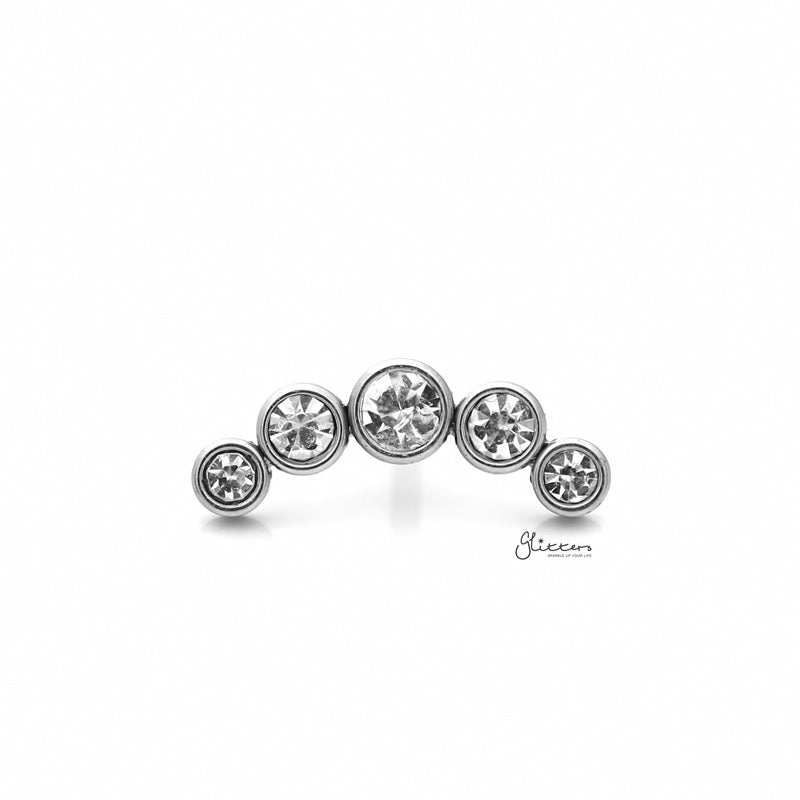 Curved 5 Round Crystals Top Cartilage Barbell Stud - Silver-Body Piercing Jewellery, Cartilage, Crystal, Jewellery, Tragus, Women's Earrings, Women's Jewellery-TG0125-S-1_800-Glitters