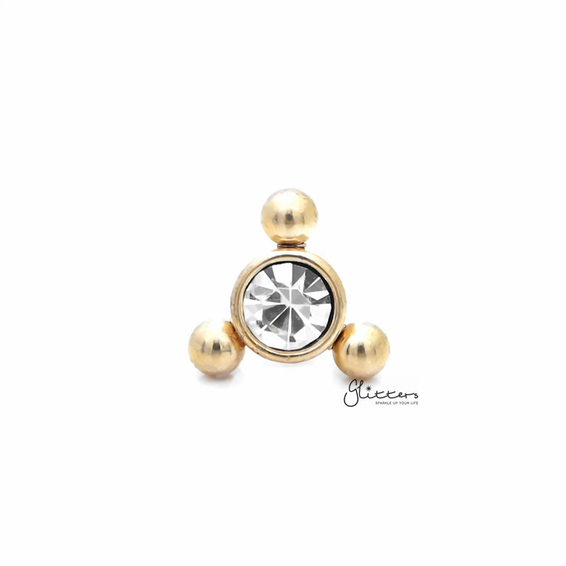 Clear Crystal with 3 Balls Triangle Top Tragus Cartilage Barbell Stud - Gold-Body Piercing Jewellery, Cartilage, Crystal, Jewellery, Tragus, Women's Earrings, Women's Jewellery-TG0126-G-1_800-Glitters