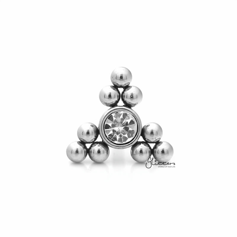 Clear Crystal Centre Ball Cluster Triangle Tragus Cartilage Barbell Stud - Silver-Body Piercing Jewellery, Cartilage, Crystal, Jewellery, Tragus, Women's Earrings, Women's Jewellery-TG0128-S-1_800-Glitters