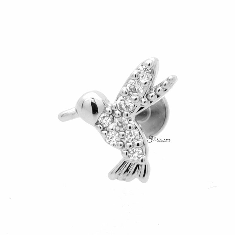 Hummingbird Top Internally Threaded Flat Back Stud-Body Piercing Jewellery, Cartilage, Cubic Zirconia, Labret, Monroe, Tragus-TG0142-Glitters