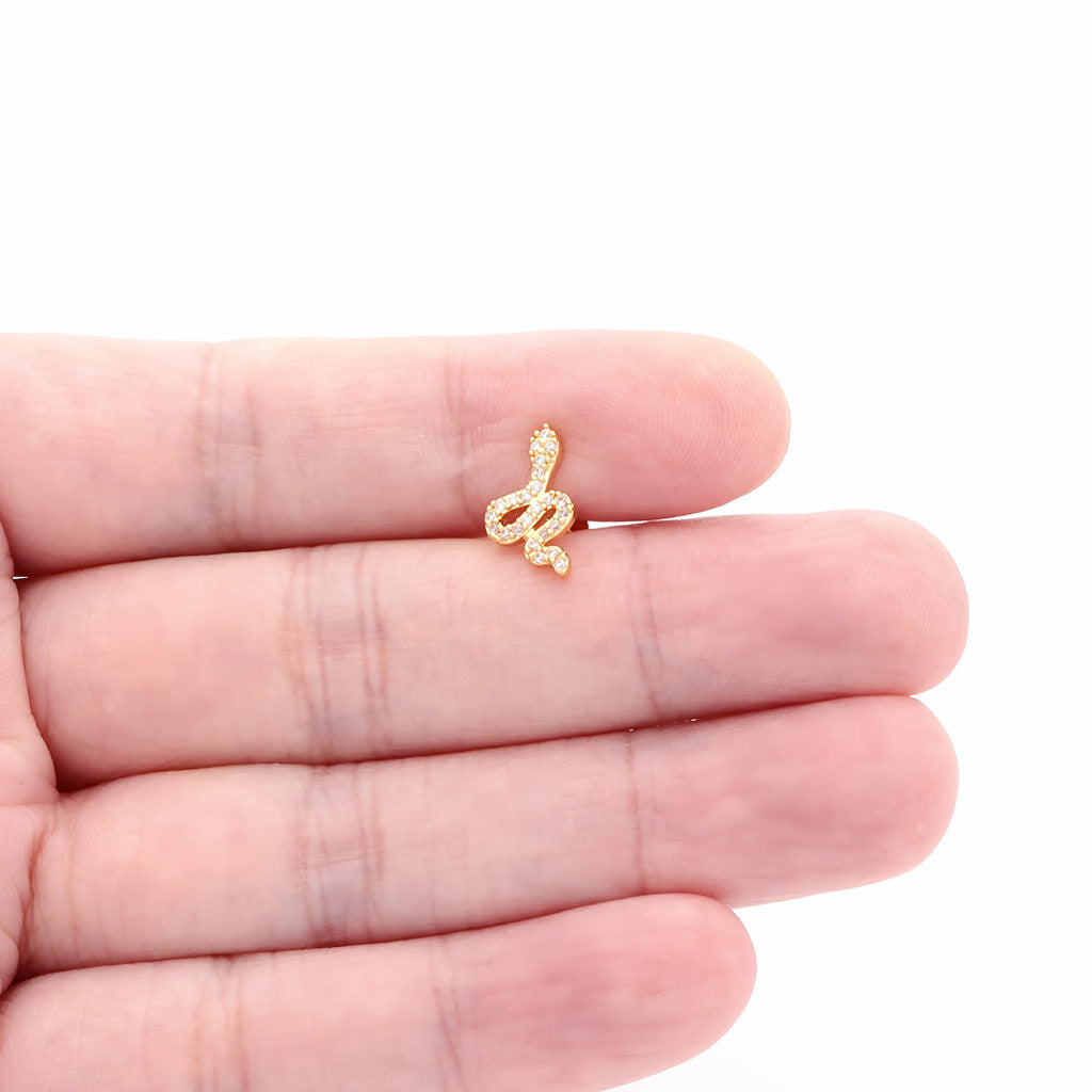 Small Snake Top Internally Threaded Flat Back Stud-Body Piercing Jewellery, Cartilage, Cubic Zirconia, Labret, Monroe, Tragus-TG0143-G2_1-Glitters