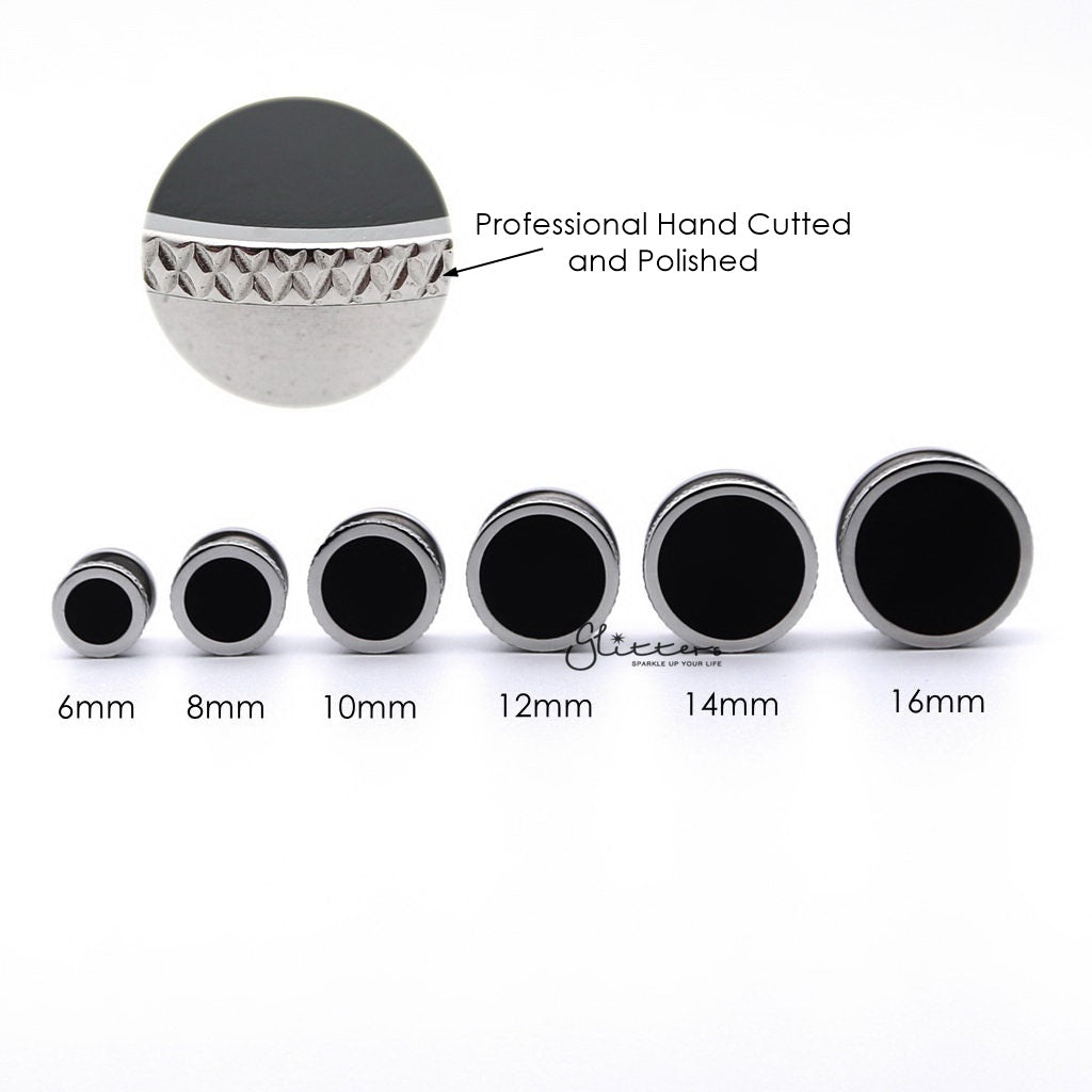 316L Surgical Steel Screw On Flesh Tunnel with Black Centre-Body Piercing Jewellery, Plug, Tunnel-TL0041_1000-02_New-Glitters