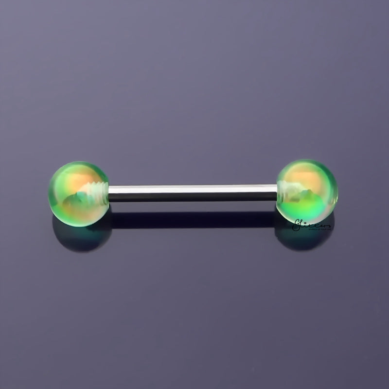 Metallic Aurora Borealis Coating Balls Tongue Barbell - Green-Body Piercing Jewellery, Tongue Bar-TR0001-GREEN-1_800-Glitters