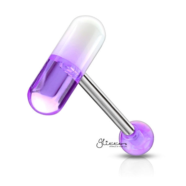 Acrylic 2-Color Pill Tongue Barbell - Purple-Body Piercing Jewellery, Tongue Bar-TR0001-Pill-A-Glitters