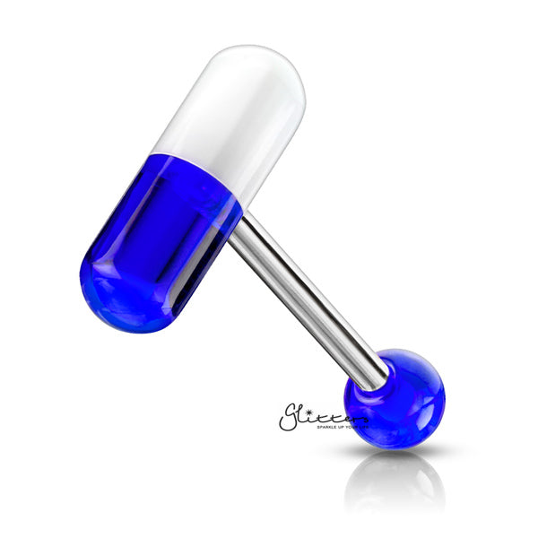 Acrylic 2-Color Pill Tongue Barbell - Blue-Body Piercing Jewellery, Tongue Bar-TR0001-Pill-B-Glitters