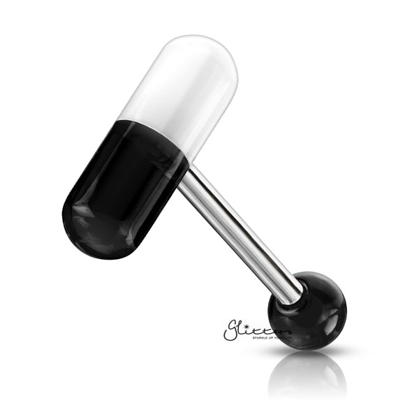 Acrylic 2-Color Pill Tongue Barbell - Black-Body Piercing Jewellery, Tongue Bar-TR0001-Pill-K-Glitters