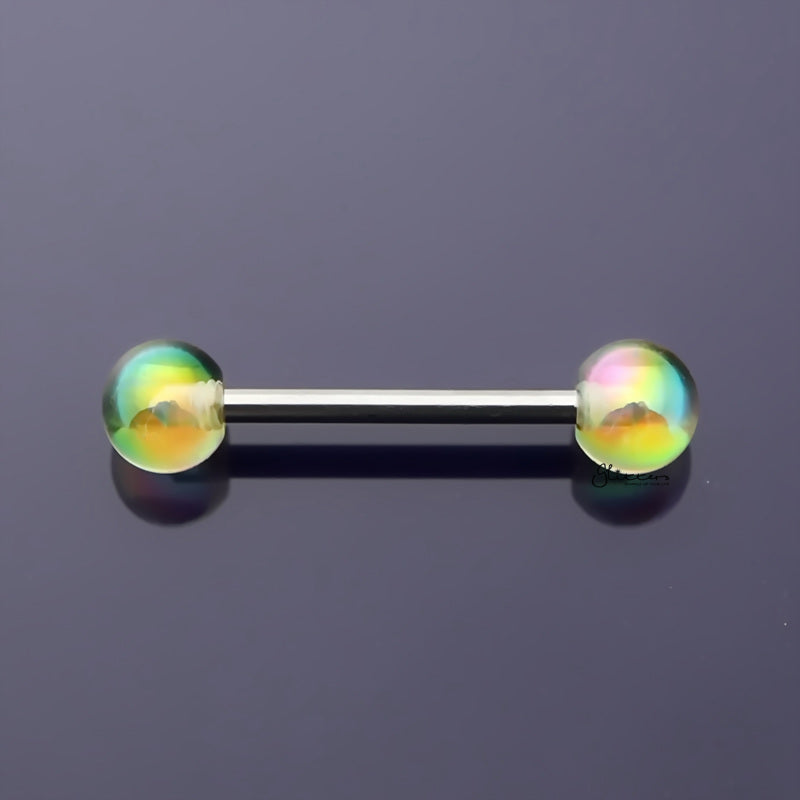 Metallic Aurora Borealis Coating Balls Tongue Barbell - Light Green-Body Piercing Jewellery, Tongue Bar-TR0001-WT-1_800-Glitters