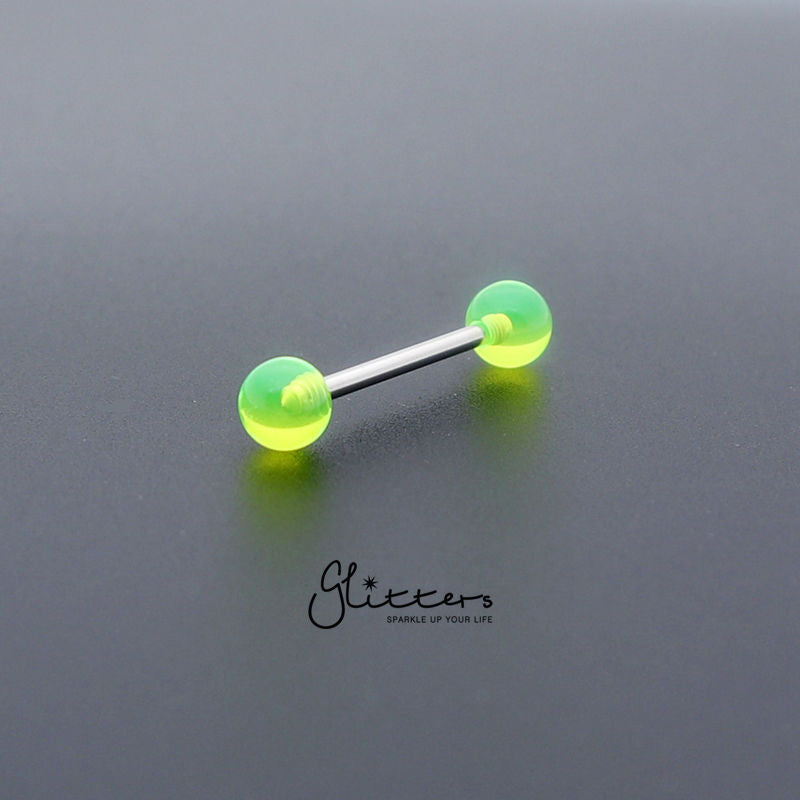Green Acrylic Ball with Surgical Steel Tongue Barbell-Body Piercing Jewellery, Tongue Bar-TR0001-_Plain_ball_3-Glitters