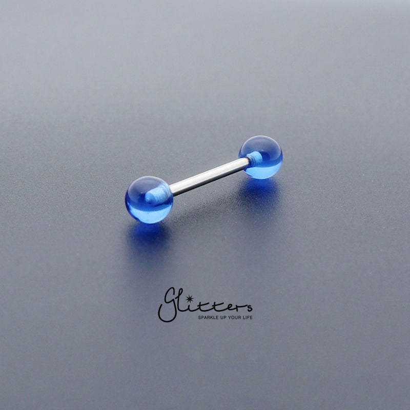 Blue Acrylic Ball with Surgical Steel Tongue Barbell-Body Piercing Jewellery, Tongue Bar-TR0001-_Plain_ball_4-Glitters