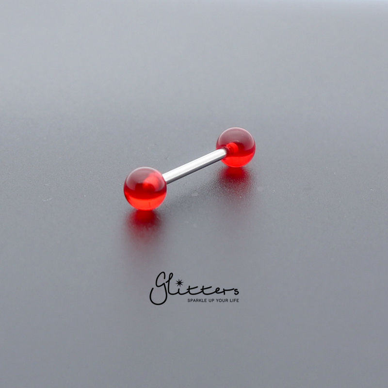 Red Acrylic Ball with Surgical Steel Tongue Barbell-Body Piercing Jewellery, Tongue Bar-TR0001-_Plain_ball_5-Glitters