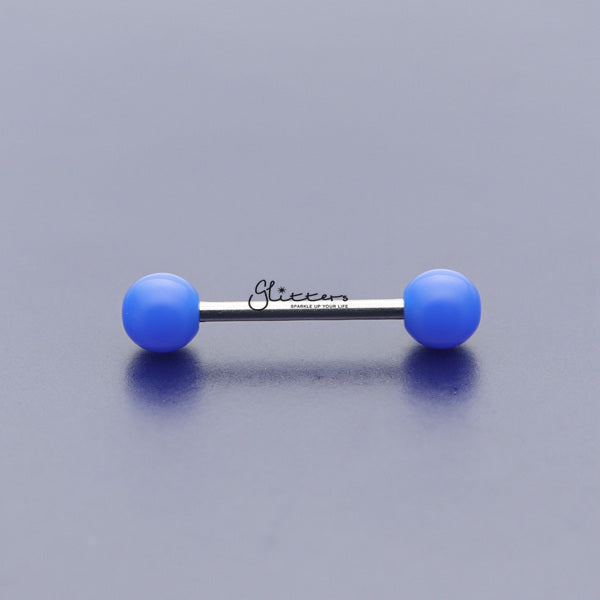 Blue Solid Colour Acrylic Ball with Surgical Steel Tongue Barbell-Body Piercing Jewellery, Tongue Bar-TR0001_SOLID_B-Glitters