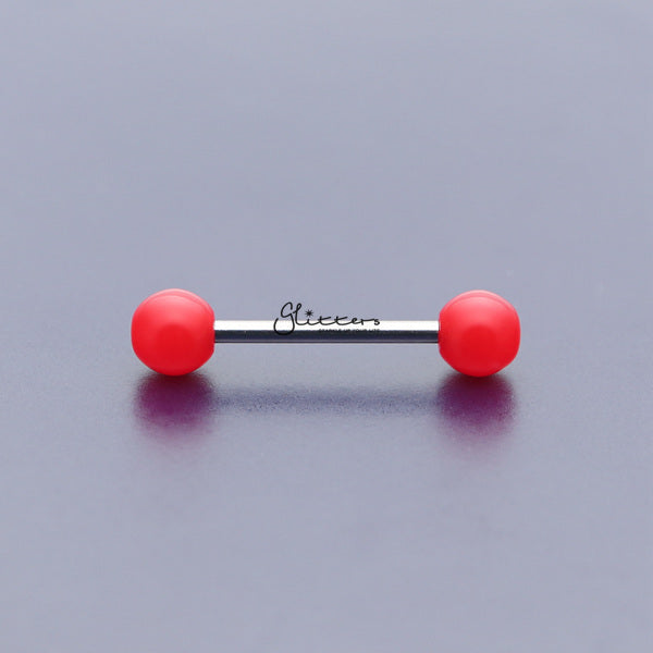 Red Solid Colour Acrylic Ball with Surgical Steel Tongue Barbell-Body Piercing Jewellery, Glitters, Tongue Bar-TR0001_SOLID_R-Glitters
