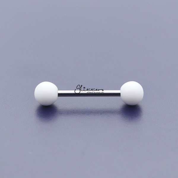 White Solid Colour Acrylic Ball with Surgical Steel Tongue Barbell-Body Piercing Jewellery, Tongue Bar-TR0001_SOLID_W-Glitters