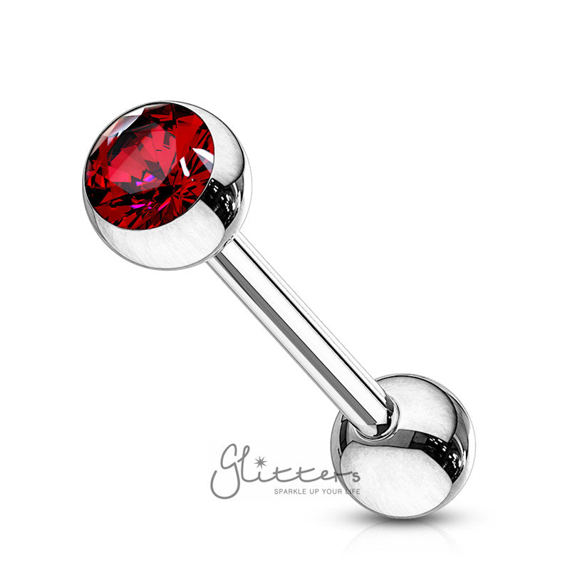Press Fit Gem Set Top with Surgical Steel Tongue Barbells-Red-Body Piercing Jewellery, Cubic Zirconia, Tongue Bar-TR0002-S1-Glitters