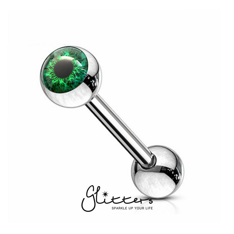 Eyeball Inlaid Ball Surgical Steel Tongue Barbells-Green-Body Piercing Jewellery, Tongue Bar-TR0002-eye4-Glitters