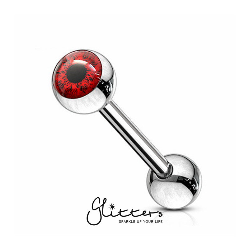 Eyeball Inlaid Ball Surgical Steel Tongue Barbells-Red-Body Piercing Jewellery, Tongue Bar-TR0002-eye5-Glitters