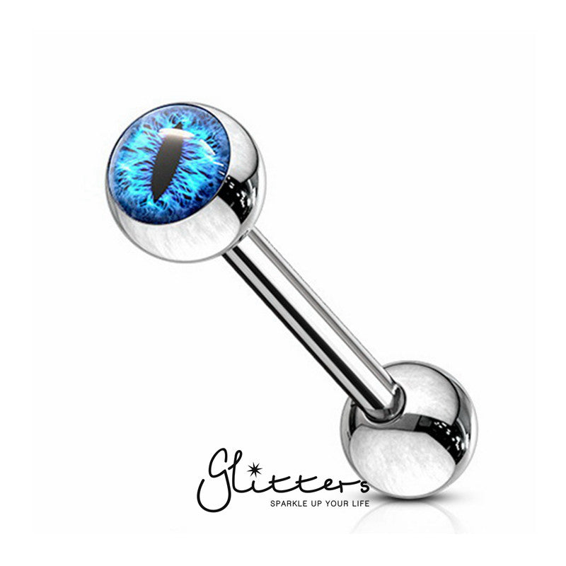 Snake Eye Inlaid Ball Surgical Steel Tongue Barbells-Blue-Body Piercing Jewellery, Tongue Bar-TR0002-eye6-Glitters