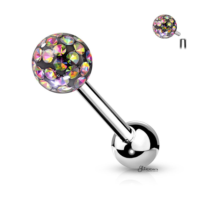 Epoxy Covered Crystal Paved Ferido Balls Tongue Barbell - Vitrail Medium-Body Piercing Jewellery, Tongue Bar-TR0005-K-Glitters
