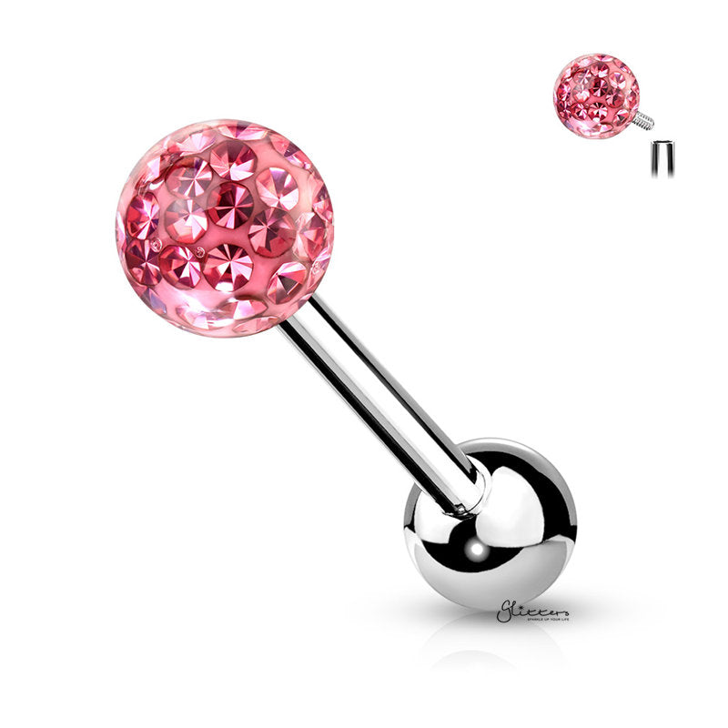 Epoxy Covered Crystal Paved Ferido Balls Tongue Barbell - Pink-Body Piercing Jewellery, Tongue Bar-TR0005-P-Glitters