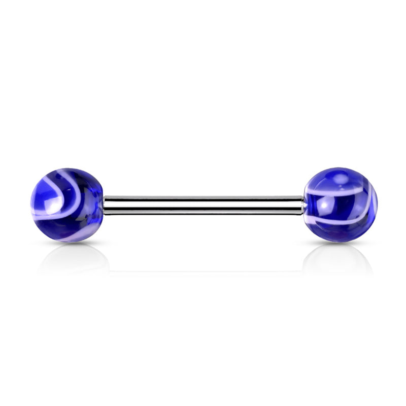 Blue Marble Acrylic Ball with Surgical Steel Tongue Barbell-Body Piercing Jewellery, Tongue Bar-TR0012-B-Glitters