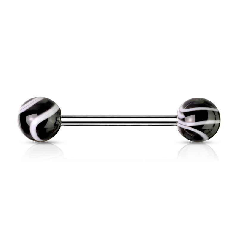 Black Marble Acrylic Ball with Surgical Steel Tongue Barbell-Body Piercing Jewellery, Tongue Bar-TR0012-K-Glitters