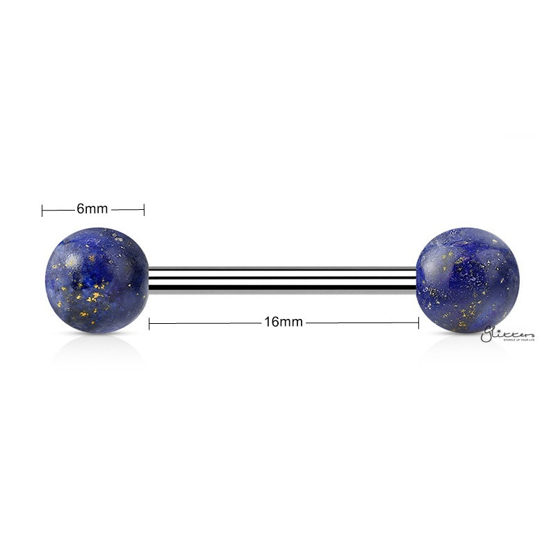 Sodalite Blue Stone Balls Straight Barbell - Tongue | Nipple-Body Piercing Jewellery, Nipple Barbell, Tongue Bar-1-Glitters