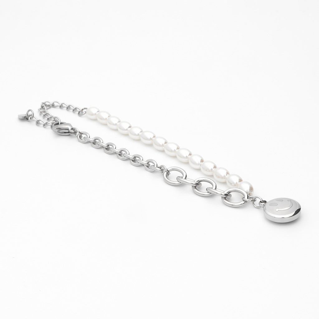 Stainless Steel Women's Bracelet with Dangle Smiley Face Charm - Silver-Bracelets, Jewellery, New, Stainless Steel, Stainless Steel Bracelet, Women's Bracelet, Women's Jewellery-WB0004-S3_1-Glitters