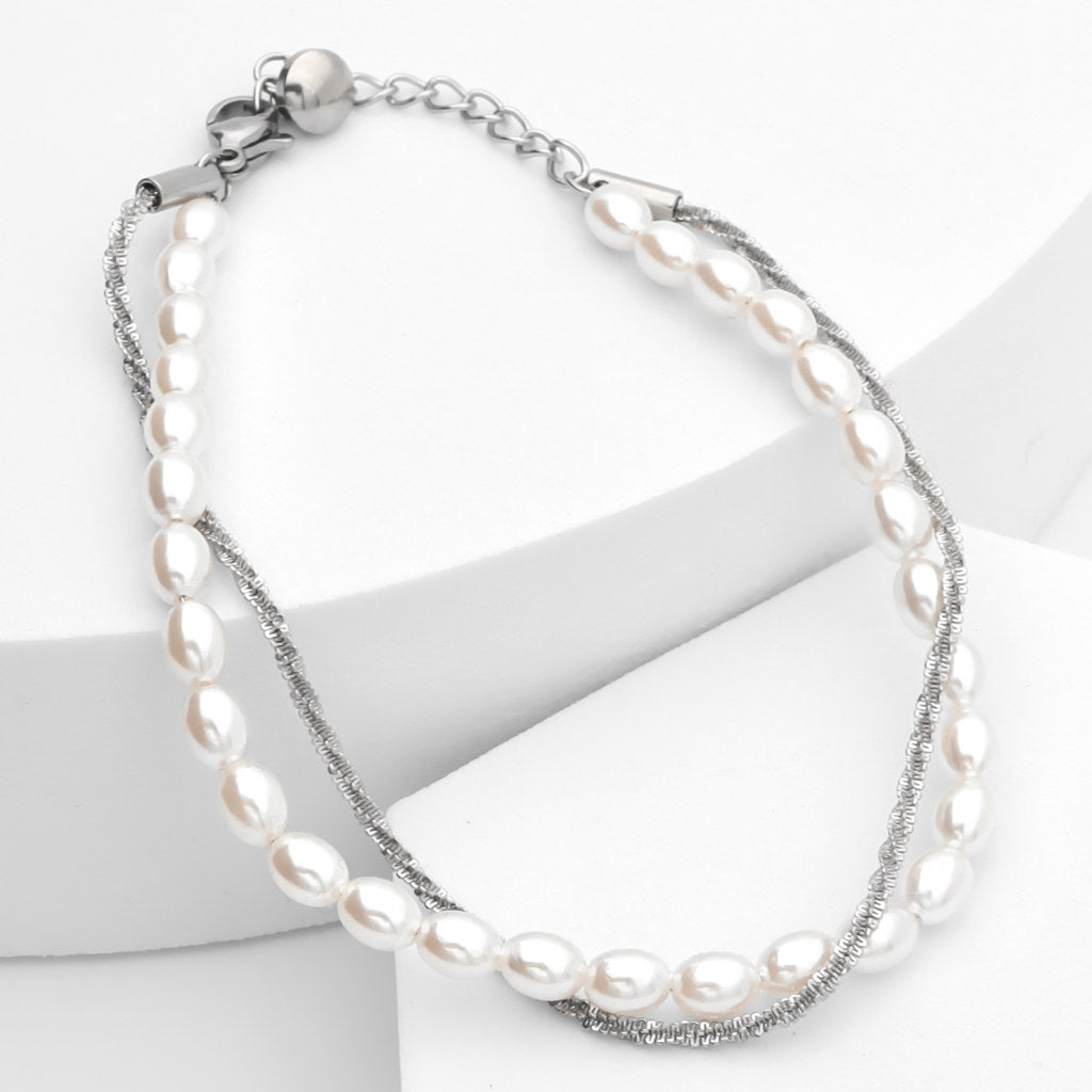 Double Layered Women's Bracelet - Silver-Bracelets, Jewellery, New, Stainless Steel, Stainless Steel Bracelet, Women's Bracelet, Women's Jewellery-WB0005-S3_1-Glitters