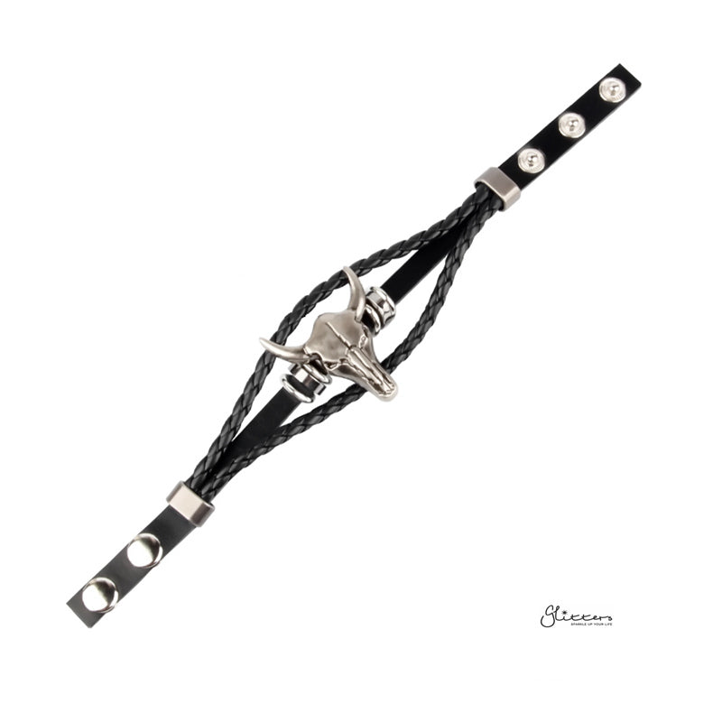Classic Multilayer Buffalo Skull Adjustable Leather Bracelet-Bracelets, Jewellery, leather bracelet, Men's Bracelet, Men's Jewellery-bcl0187-4_800-Glitters