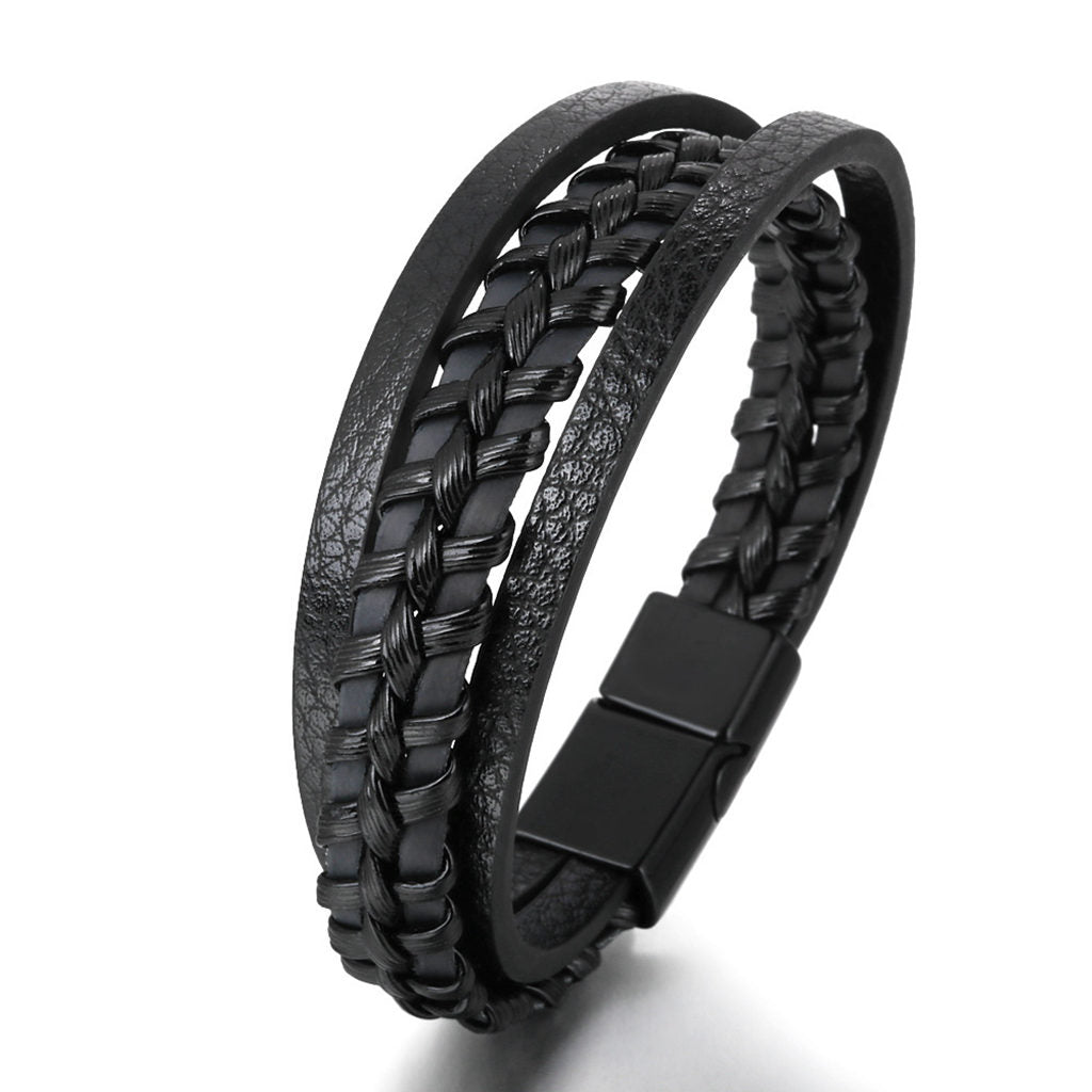 Black Multilayer Braided Leather Bracelet-Bracelets, Jewellery, leather bracelet, Men's Bracelet, Men's Jewellery-bcl0213-4_1-Glitters