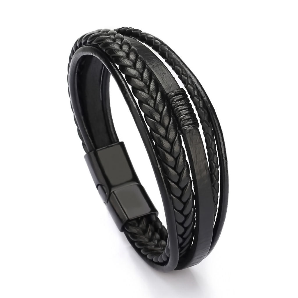 Multilayer Braided Black Leather Bracelet With Magnetic Clasp-Bracelets, Jewellery, leather bracelet, Men's Bracelet, Men's Jewellery-bcl0217-3_1-Glitters