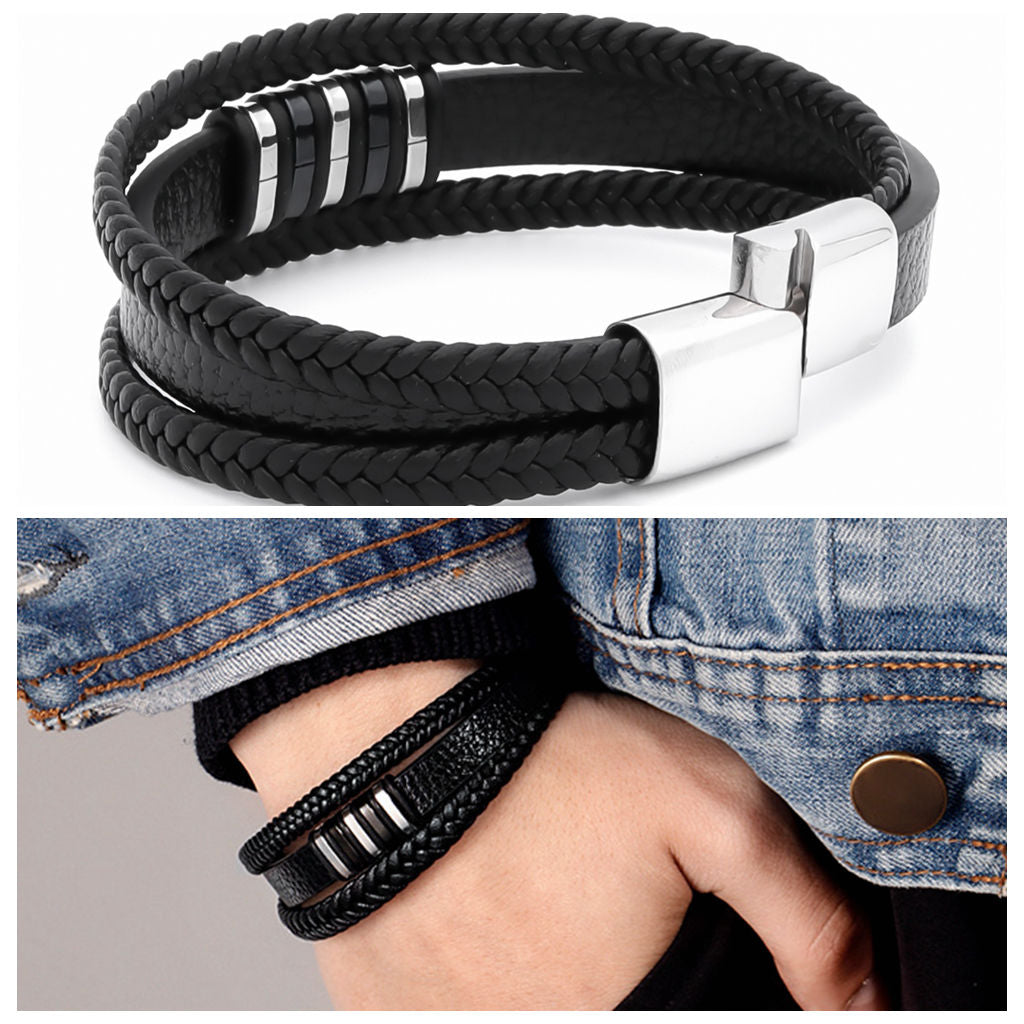 Multilayer Leather Bracelet with Magnetic Clasp-Bracelets, Jewellery, leather bracelet, Men's Bracelet, Men's Jewellery, Stainless Steel-bcl0229-3_1_1-Glitters