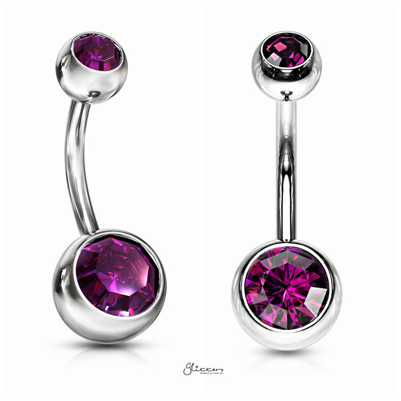 14GA 316L Surgical Steel Double Gem Belly Button Navel Ring - 8mm | 10mm-Belly Ring, Best Sellers, Body Piercing Jewellery-bj0003-A-Glitters
