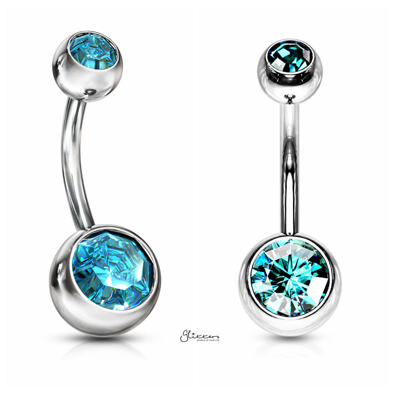 14GA 316L Surgical Steel Double Gem Belly Button Navel Ring - 8mm | 10mm-Belly Ring, Best Sellers, Body Piercing Jewellery-bj0003-Q-Glitters
