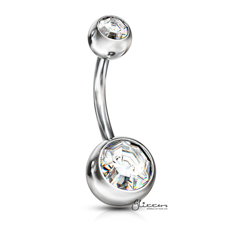 14GA 316L Surgical Steel Double Gem Belly Button Navel Ring - 8mm | 10mm-Belly Ring, Best Sellers, Body Piercing Jewellery-bj0003-wt_203fc9a6-8ed8-4fbb-bb1d-d71d6ca21a8a-Glitters
