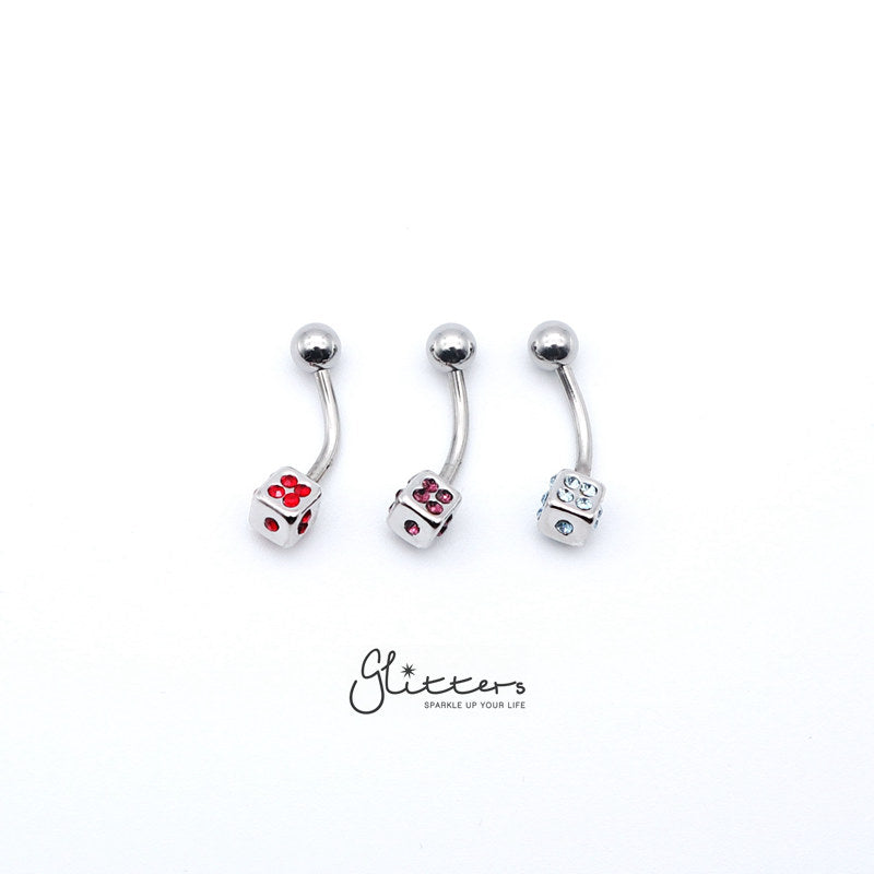 14 Gauge Surgical Steel Dice Belly Button Rings - Red | Aqua | Purple-Belly Ring, Body Piercing Jewellery-bj0013-1-Glitters