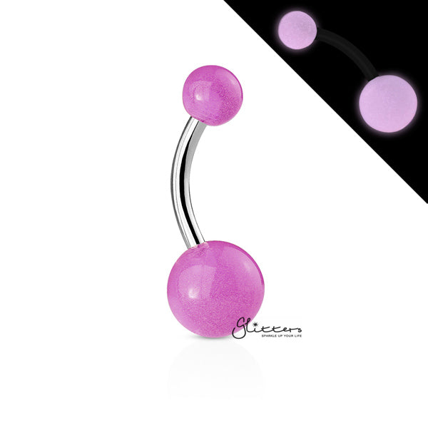 14GA Glow In The Dark Balls Belly Button Ring-Purple-Belly Ring, Body Piercing Jewellery-bj0062-gid-a-Glitters